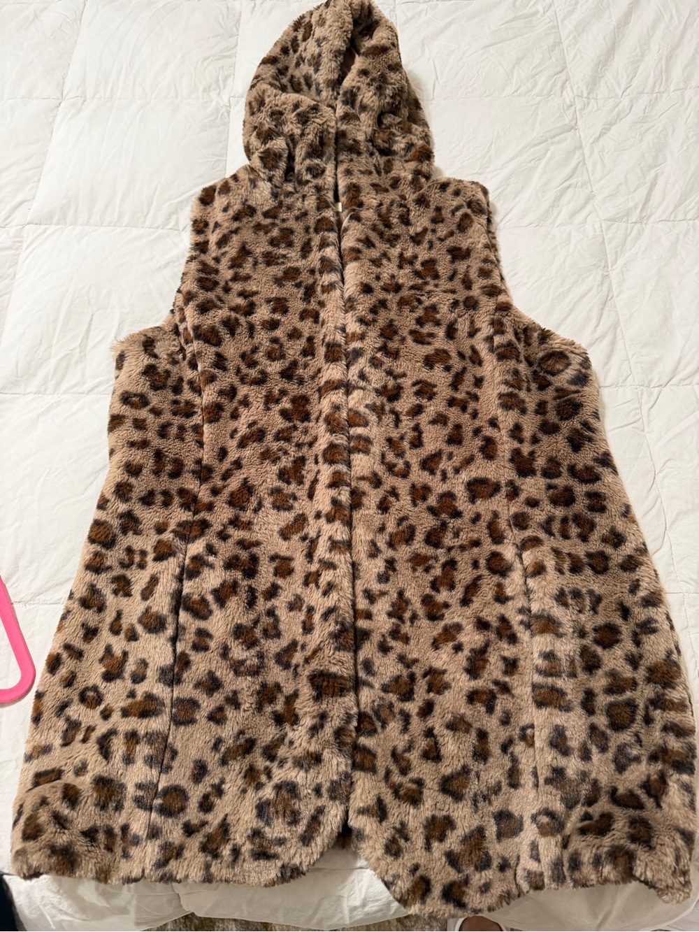 Kori Faux Fur Hooded Leopard-Print Vest in Brown